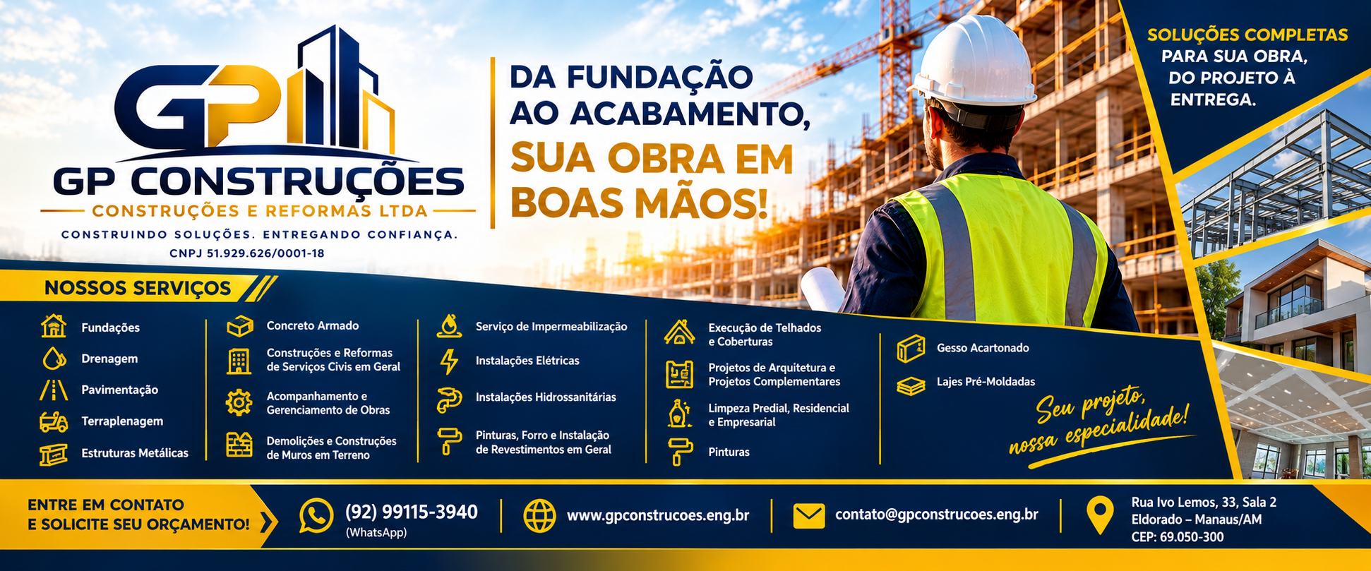GP Construções e Reformas, empresa de construção civil em Manaus especializada em obras, reformas e engenharia
